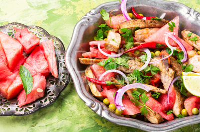 Salad with veal and watermelon