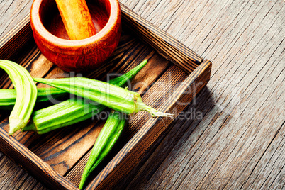 Raw green organic okra