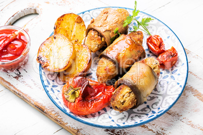 Turkish dish of eggplant parmak-koft