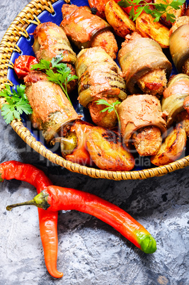 Turkish dish of eggplant parmak-koft