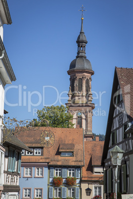 City of Gengenbach, old town quarter with church