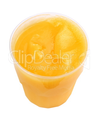 yellow honey in plastic figured container isolated on white back