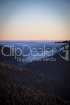 Sunset over Black Forest with blue sky