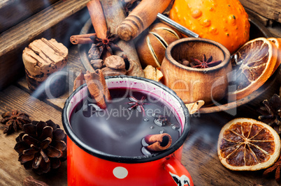 Traditional mulled wine in mug
