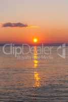 Beautiful sunrise over the Aegean sea off the coast of Greece