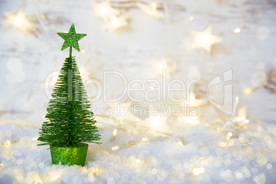 Green Christmas Tree, Fairy Lights, Snow, Star