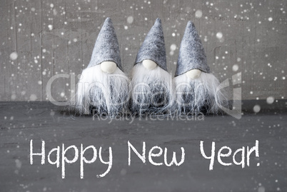 Three Gray Gnomes, Cement, Snowflakes, Happy New Year