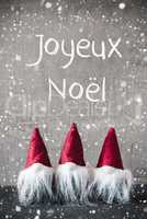 Red Gnomes, Cement, Snowflakes, Joyeux Noel Means Merry Christmas