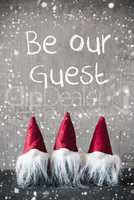 Three Red Gnomes, Cement, Snowflakes, Be Our Guest