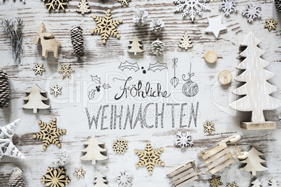Calligraphy Flat Lay, Froehliche Weihnachten Means Merry Christmas