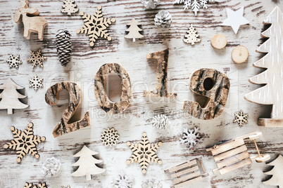 White Christmas Decoration, Text 2019, Rustic Wooden Background