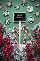 Retro Black Christmas Sign,Lights, Frohes Neues Means Happy New Year