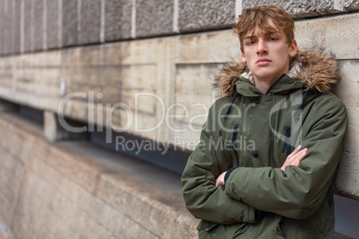 Young Man Male Teenager Boy Wearing Green Parka