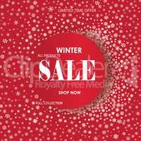 Winter shopping sale banner with lettering. Snow frame background