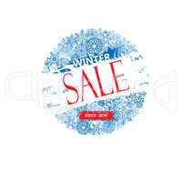 Winter shopping sale banner with lettering. Snow background.