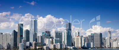 Skyline of Miami, Florida along the highway in the thick of the