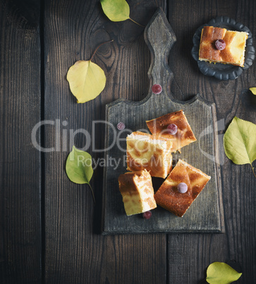 square pieces of cheesecake with pumpkin