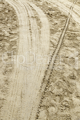 Ruts in the sand in nature