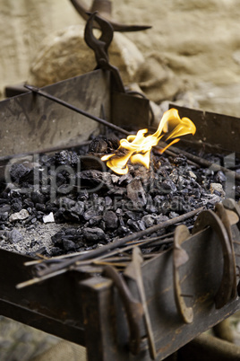 Flames of fire in a forge