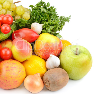 Fruits and vegetables isolated on white background.