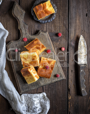 baked square pieces of pumpkin cheesecake