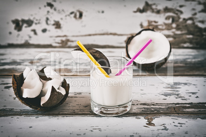 Coconut and coconut milk in a glass