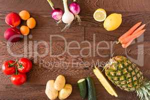 Different raw vegetables and fruits