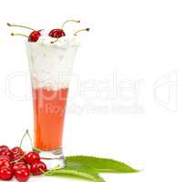 Cherries and smoothies isolated on white background. Free space