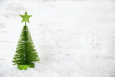 Green Christmas Tree, Star, Snow, Copy Space