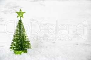 Green Christmas Tree, Star, Snow, Copy Space