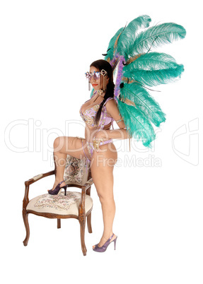 Beautiful woman in a colorful carnival outfit