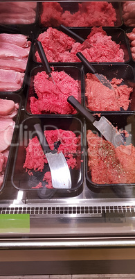Raw meat in a butcher shop
