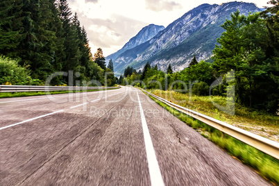 Mountain road in Austia, photo in motion