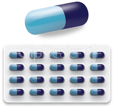Isolated Blue pills in a Blister pack