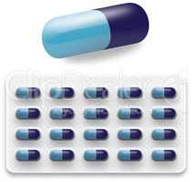 Isolated Blue pills in a Blister pack
