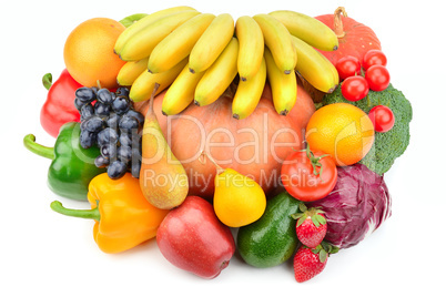 Fruits and vegetables isolated on a white background.