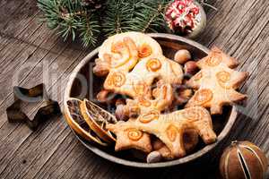 Christmas cookies on wooden table