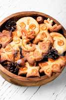 Christmas cookies on wooden table