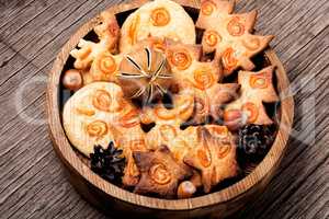 Christmas cookies on wooden table