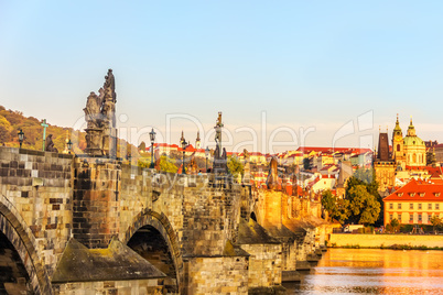 Charles Bridge and view on the Lesser Town from the river, Pragu