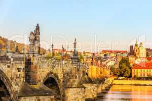 Charles Bridge and view on the Lesser Town from the river, Pragu