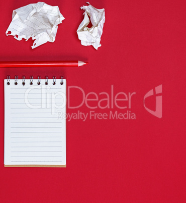 notebook with empty white sheets, wooden pencil