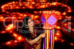 Indian Woman admiring her Diwali Lantern