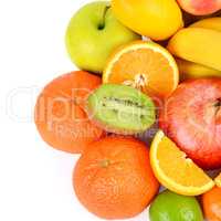 Set of fruits isolated on white background. Flat lay, top view.