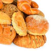 Bread and bakery products isolated on white background.