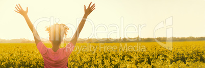 Female Woman Athlete Runner Celebrating In Yellow Flowers