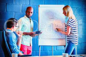 Team looking while a colleague writing on the white board