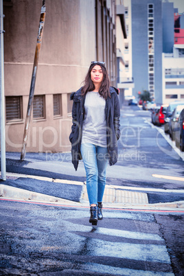 Hipster woman with blank t-shirt for your design