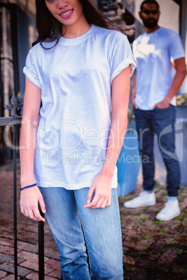 Hipster woman with blank t-shirt for your design