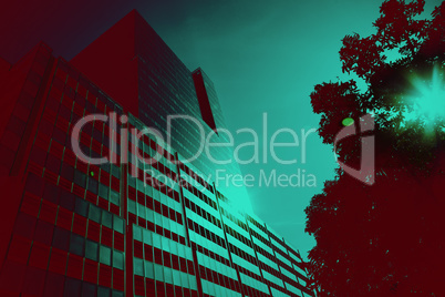 tree and building against blue sky